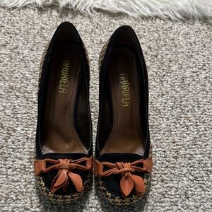 Gabriela Hearst Black and Tan Heels with Bow Accent
